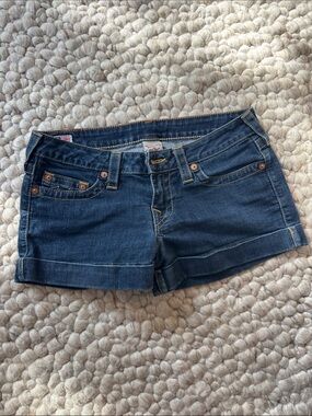 True Religion Dark Blue Denim Cuffed Jean Shorts
